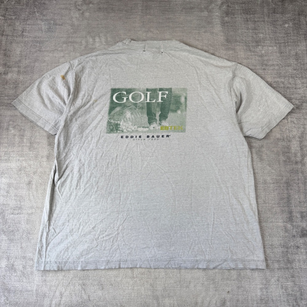 EBTEK Eddie Bauer Shirt Mens Large Gray Vintage 90s Golf Graphic Back Print